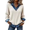 Women Pullover Knitted Top Fake Two Pieces Denim Patchwork Sweater Turn Down Collar Knitwear Spring Autumn Knit Tops Streetwear