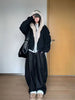Autumn Winter Warm Plus Velvet Jacket Women American Vintage Hooded Short Outwear Female Casual Loose Plush Neck Cotton Coat