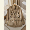 Casual Brown Velvet Blazer for Women Winter Thickened Long Sleeve Lapel Jacket Stylish Versatile Outerwear