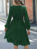 Spring Autumn Dots Print Elastic Waist Dresses Women V Neck Long Sleeve Dress Female Office Commuter Casual A-line Gown