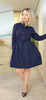 Spring Fall Mori Girl Women Loose Dress Stand Collar Polka Dot Navy Blue Mini Dress Cotton Long Sleeve Short Cute Flannel Dress