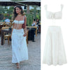 Women's Matching Sets White Y2k Vintage Lace Square Neck Cropped Top & Maxi Skirt Set Holiday Dress Boho Beachwear