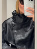 Women's Autumn Standing Collar Leather Jackets Windproof Loose Fold Coats Vintage Style High Street Outdoors Clothes