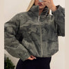 Women's Cropped Coats Camo Printed Hooded Zipper Padded Jacket Autumn Winter Lady Long Sleeve Panelled Loose Coat Outerwears