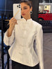 Satin Knot Button Short Coat Women Retro Full Sleeves Waist Cinching Single Breasted Coats Lady Spring Daily Wear