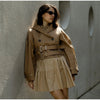 Elegant Double Belt Women Windbreaker Casual Khaki Long Sleeve Lapel Button Female Jacket Autumn Winter Lady Streetwear