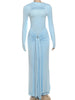 Ruched Elegant Maxi Dress Women Daily Casual Skinny Full Sleeve Solid Gown Midnight Prom Party Long Bodycon