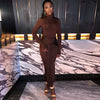 Women Full Sleeve Turtleneck Ribbon Ruched Long Maxi Dress Spring Sexy Street Slim Evening Night Club Party Dresses