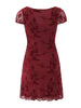 Women Sweet Flower Flocking Chic Bow Mini Dress Vintage Square Collar Sexy Slim Hip Wrap Dresses