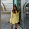 Floral Print Stand Collar Blazer Coat Women Asymmetric Placket Chest Pocket Padded Shoulder Outwear Long Sleeve Suit Jacket