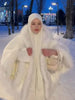 Women Furry Trim Hooded Cape Coat Warm Loose White Shawl Cloak Winter Evening Party Festival Elegant Lady Outfit
