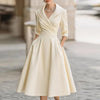 Autumn Long Sleeve Lapel Draped Slim Women Dress Ladies Clothes Solid High Waist Pocket A-Line Prom Dresses Vestido