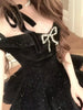 Autumn Vintage Elegant Y2K Velvet Off Shoulder Dress Bow Bodycon Mini A-line Women Evening Party Subculture Lolita