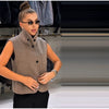 Elegant Women's Woolen Suit Jacket Vest 2 Pieces Set Loose Lapel Long Sleeve Breasted Jackets Knit Collar Vests Lady Coats