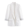 Women Solid Blazer Notched Collar Long Roll up Sleeves Female Chic Office Lady Business Outfits