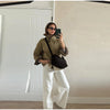 Women Reversible Double Sided Jacket Coat Stand Collar Plaid Loose Fit Warm Coats Casual Office Work Outerwear Spring