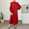 Pleated Dress Round Neck Spliced Fungus Full Sleeve Dresses For Women 2026New Spring Clothing