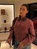 PU Leather Collar Corduroy Coat Elegant Long Sleeve Zipper Women's Cropped Jacket Spring Lady Outerwear Street