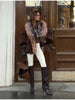 Vintage Thicken Faux Fur Woolen Jacket Women Hooded Pocket Lantern Sleeve Elastic Waist Coat Winter Female Daily Outwear