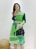 Pleated Printing Dress For Women Spring Loose Color Block Dresses With Belt Female Clothes 2D1127