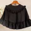 Women's Gothic Black Lolita Shawl Womens Loose Lace-Up Ruffle Doll Collar Cloak Jacket Lady Vintage Kawaii Sweet Blouse