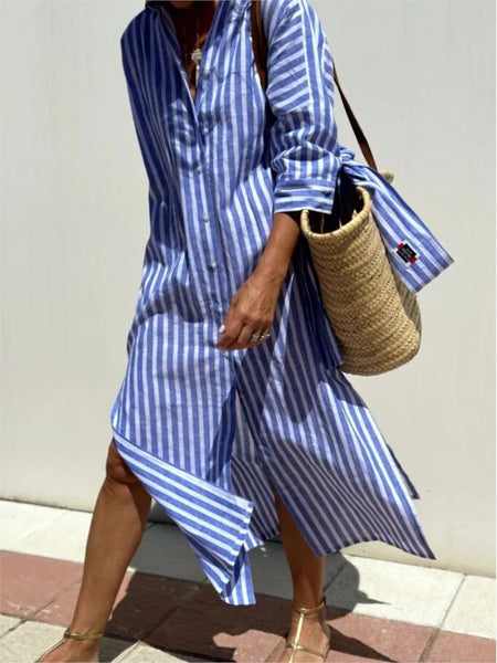Autumn Long Sleeve Shirt Dress Elegant Belt Long Dress For Women Print Button Lapel Neck Casual Dresses Robe Femme