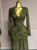 Women Floral Velvet Long Sleeve Wrap V-neck Stacked Ruched Mermaid Maxi Dress Birthday Holiday Long Dresses Vestidos
