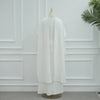 White Pearl Trim Cape Maxi Dress Women Elegant Long Sleeve Cinching Waist Muslim Robes Spring Eid Abaya Lady Dresses
