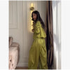 Women Frog Button Satin Jacket Lattern Pants Set Stand Collar Long Sleeve Top Wide Leg Pant Loose Fit Suit Summer Casual Outfits