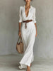 Sexy Single-breasted V-neck Long-sleeved Dress For Women Elegant Spring Autumn Solid Color Irregular Belt Dresses Female
