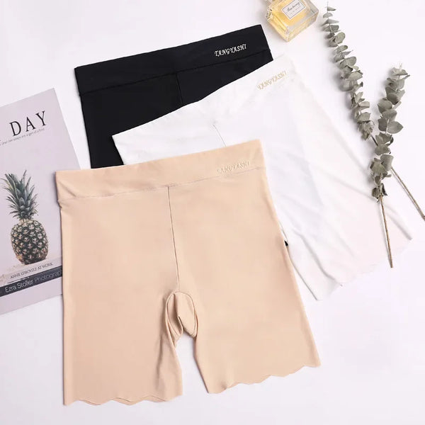 Plus Size Women's Safety Pants Lce silk Thin Breathable Non-Curling Boxer Shorts High Waist Short Pants four-corner Legging M 4X