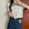 Women's Stylish Clothing Knitting Button Short Tops Tees Patchwork Striped Jacket Girls Y2k Clothing Korean Sweater Short Shirt