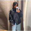 Women's Black PU Leather Jacket Stand Collar Sleeve Sleeve Asymmetric Button Front Elastic Hem Casual Autumn Outerwear