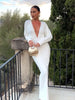 Deep V-Neck Maxi Dress Women Y2K Elastic Long Sleeve Elegant Ruched Stretchy Skinny Cocktail Birthday Party Vestidos