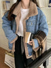 Add Velvet Padded Warm Denim Jacket Female Winter Long Sleeve Short Coat Lamb Cashmere Cotton-padded Jacket Female