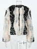 Women Color Block Faux Fur Coat Casual Round Neck Long-sleeved Fluffy Warm Crop Coats Winter Lady Chic Daily Street Jacket