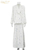 Loose Print Women's Two Pieces Set Elegant Long Sleeve Blazer With High Waist Maxi Skirt Set Female Streetwear