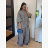 Loose Plaid Shirt Pants Two-piece Set Three Quarter Sleeve Oversize Blouses Wide Leg Pants Suit Women Casual Sets