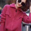 100% pure cashmere cardigan in autumn and winter women's Polo collar cashmere rose red coat knitted hooded sweater