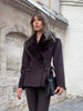 Women Short Fitted Wool Blend Coat, Wide Faux Fur Lapel Collar, Double Breasted Elegant Slim Waist Winter Outerwear For Female