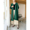 Women Solid Color Open Stitch Long Sleeve Trench Female Loose Pleated Windbreaker Spring 2J485