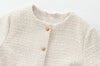 Women's Tweed Crop Jacket with Golden Buttons, O Neck, Long Sleeve Coat, Female Outerwear, Chic Tops