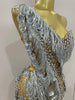 Stock Sparkly Rhinestone Sequins Tassel Mesh One Shoulder Short Dress Women Evening Birthday Party Nightclub Stage Costume