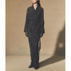 Women Silk Pendant Ink Color Midi Dress V-Neck Slim Wrapped Tie Waist Long Dresses for Ladies