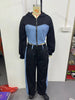 Contrast Color Patchwork Hoodies Pants Set Women Zipper Short Hooded Coats Lace Up Wide Leg Pant Spring Autumn Tracksuit