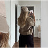 Brown Retro Suede Lapel Zippered Short Jackets Women's Casual Full Sleeves Pocket Loose Coats Spring Daily Commute Outwear