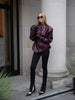 Lady Retro Burgundy Belted Leather Jacket Solid Stand Collar Long-sleeved Cropped Coat Women Daily Street Outerwear