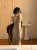 Vintage Knitted Midi Dress Y2K Autumn Slim with Scarf Long Sleeve Dress Female Korean Streetwear Chic All Match Female Vestidos
