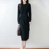 Women Wool Dress Sweater 100% Merino Wool Knitted Self-belt Long Skirt Autumn Winter Round Neck Pullover Cashmere Straight Skirt