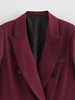 Burgundy Blazer Women Autumn Winter Vintage Double Breasted Suit Jacket for Woman Streetwear Classic Blazers Coat